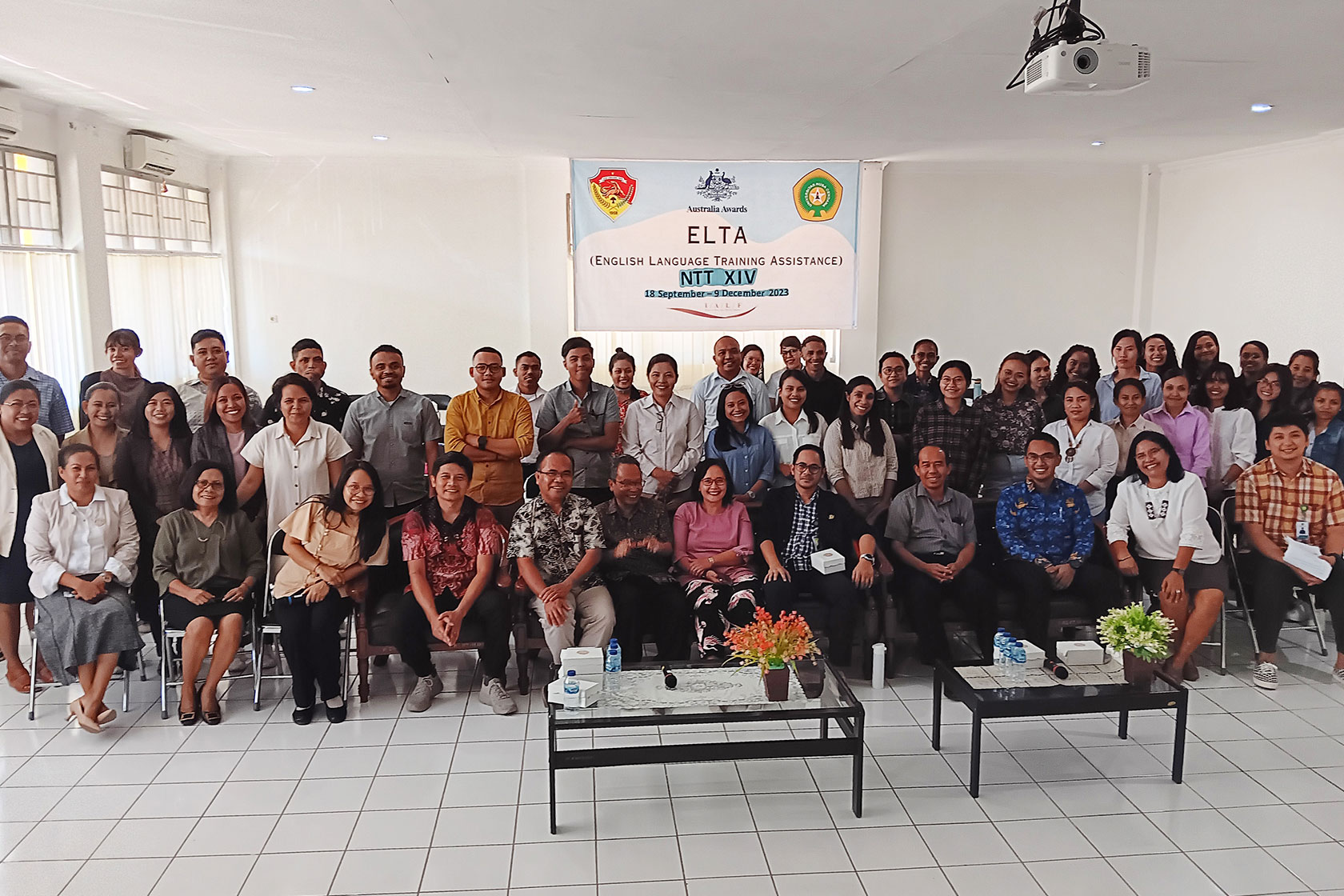 A group photo of participants during the ELTA Opening Ceremony in Kupang, NTT.