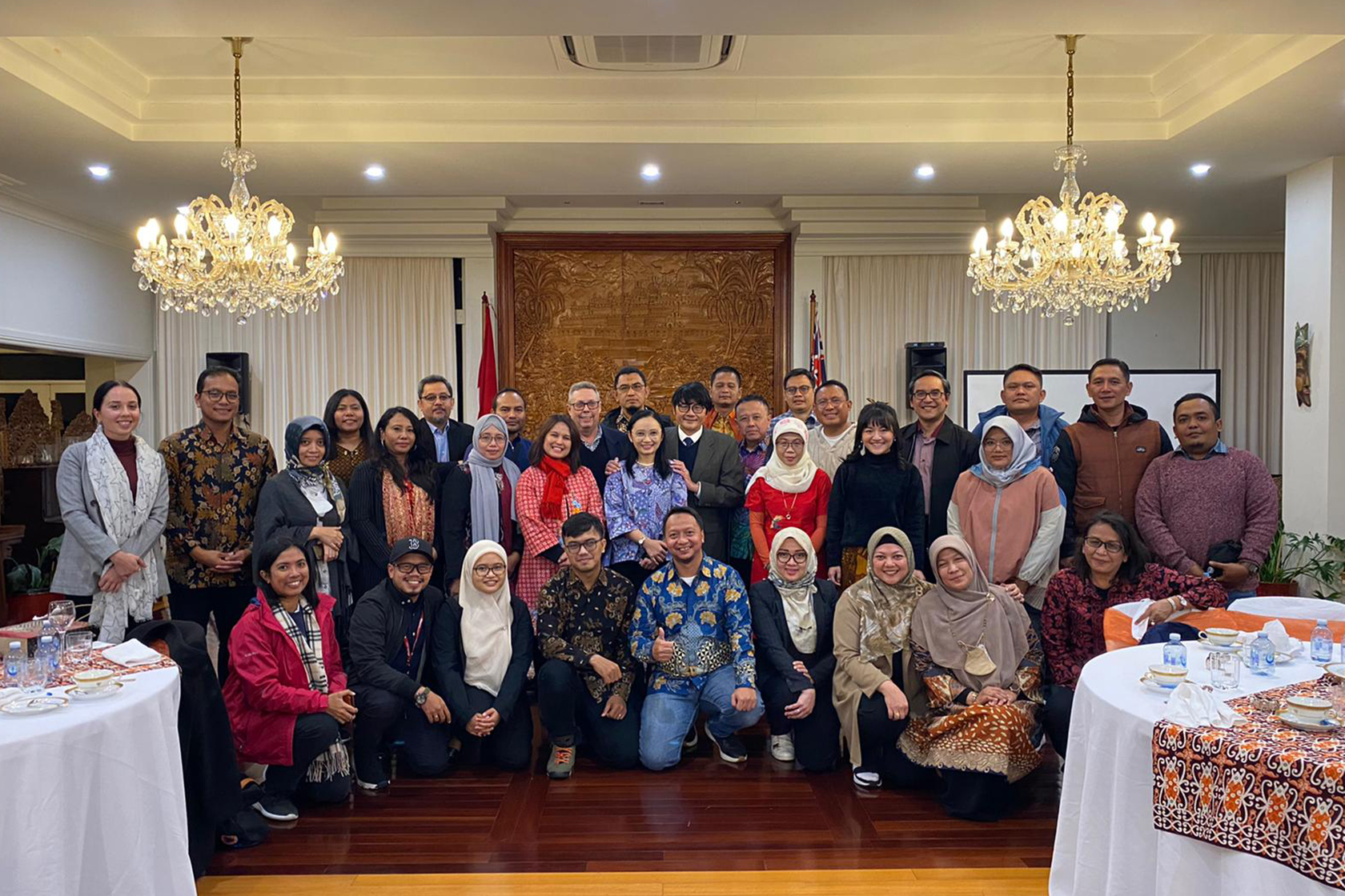 A group photo of the Mainstreaming Disaster Risk Management Short Course participants with Siswo Pramono, Ambassador of Indonesia to Australia