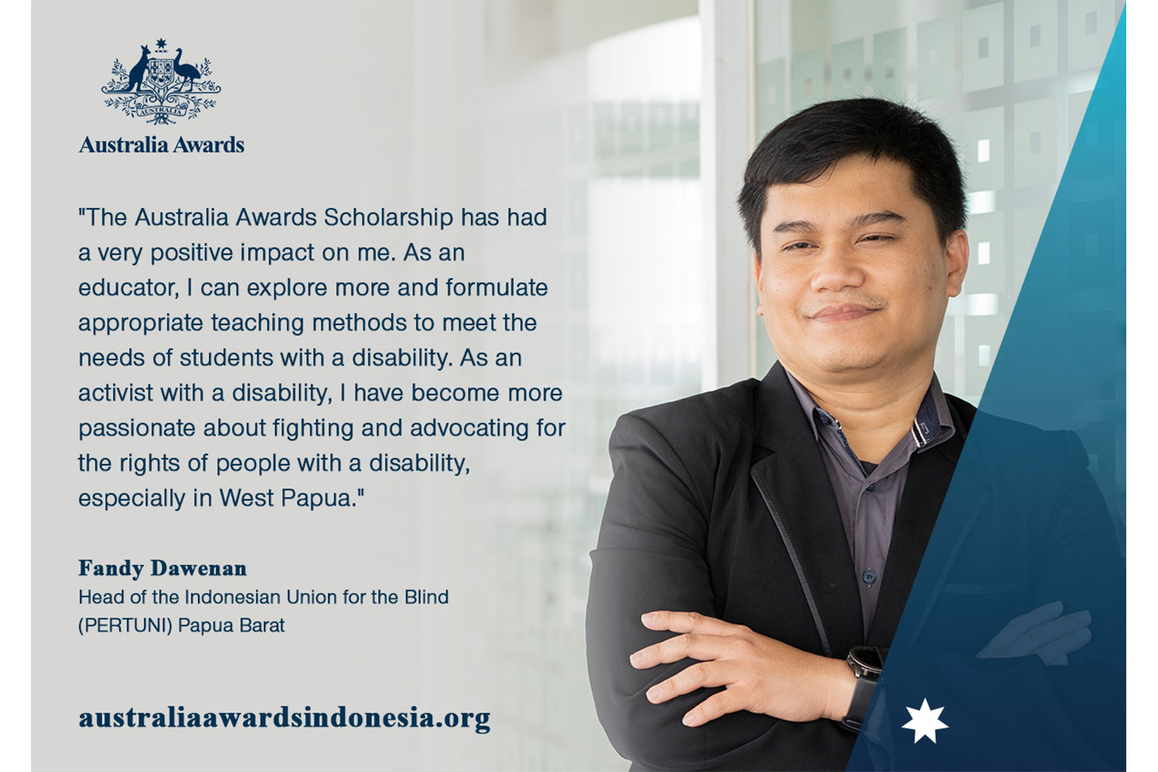 A testimonial from Fandy Dawenan about his experience studying and living in Australia