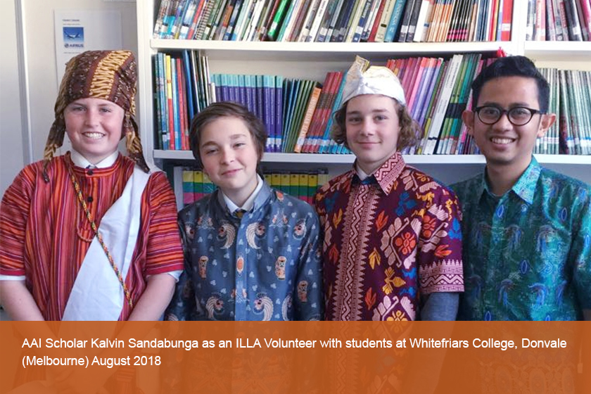 AAI Scholar Kalvin Sandabunga as an ILLA Volunteer with students at Whitefriars College, Donvale ,August 2018