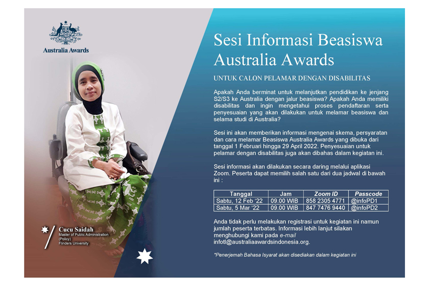 Australia Award Scholarships Information Sessions for Prospective Applicants with Disabilities